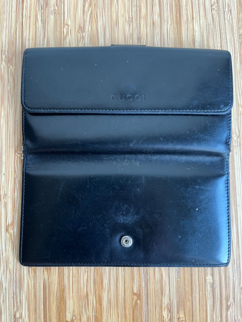 GUCCI Authentic Black Smooth Black Calf Leather Bifold Checkbook Wallet - Picture 3 of 9